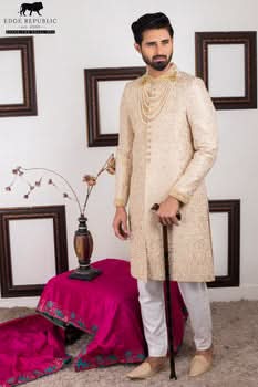 Wedding Gold Sherwani Groom