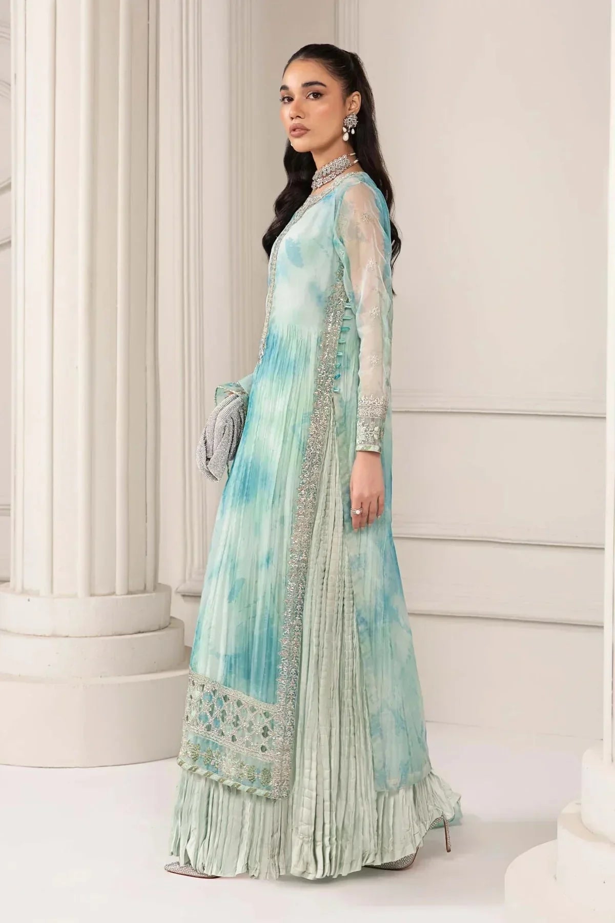 3 PIECE EMBROIDERED ORGANZA SUIT - Aarrzo