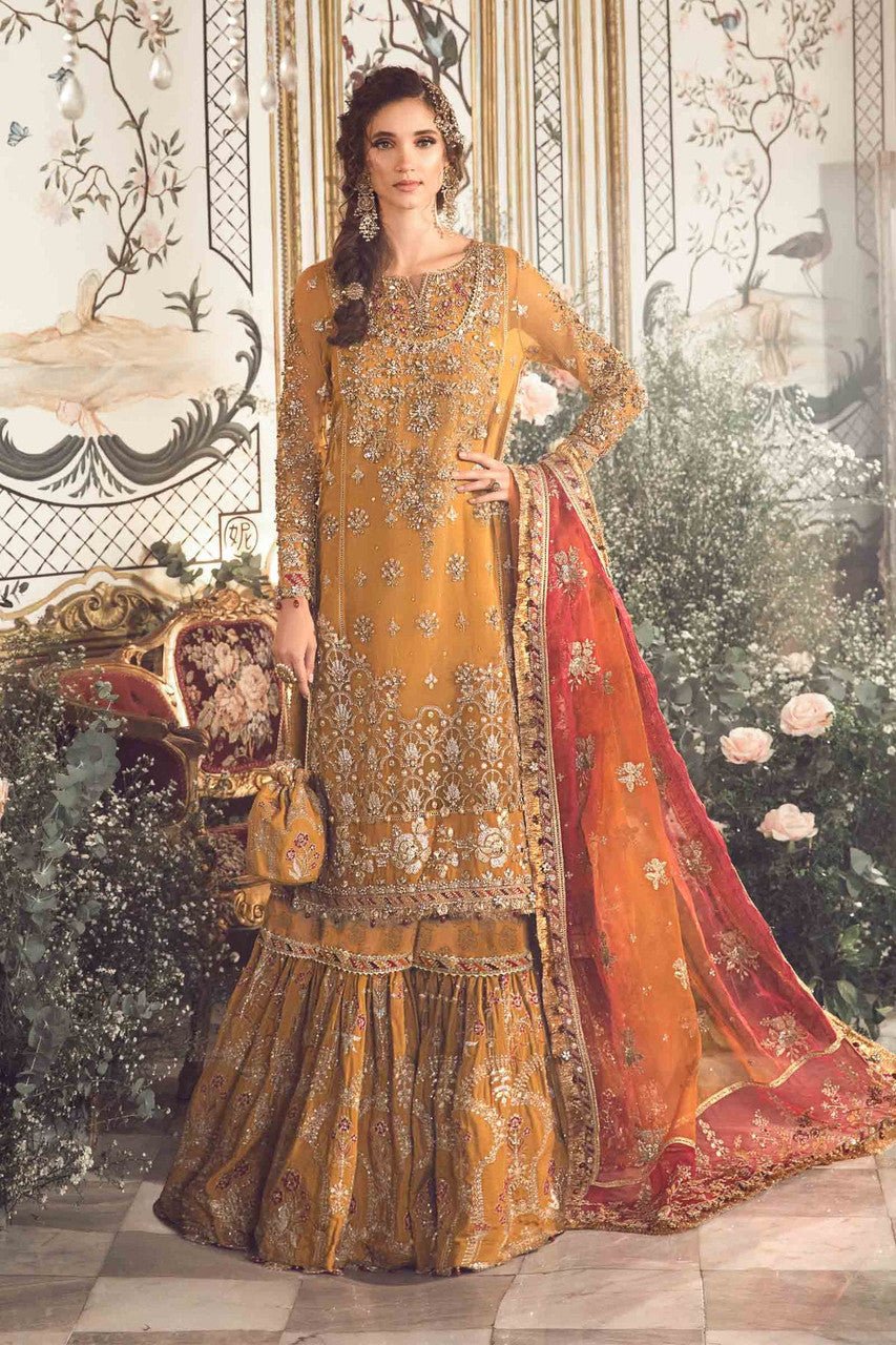 Indian and pakistan 3 Piece Custom Stitched Suit - Mustard - Aarrzo