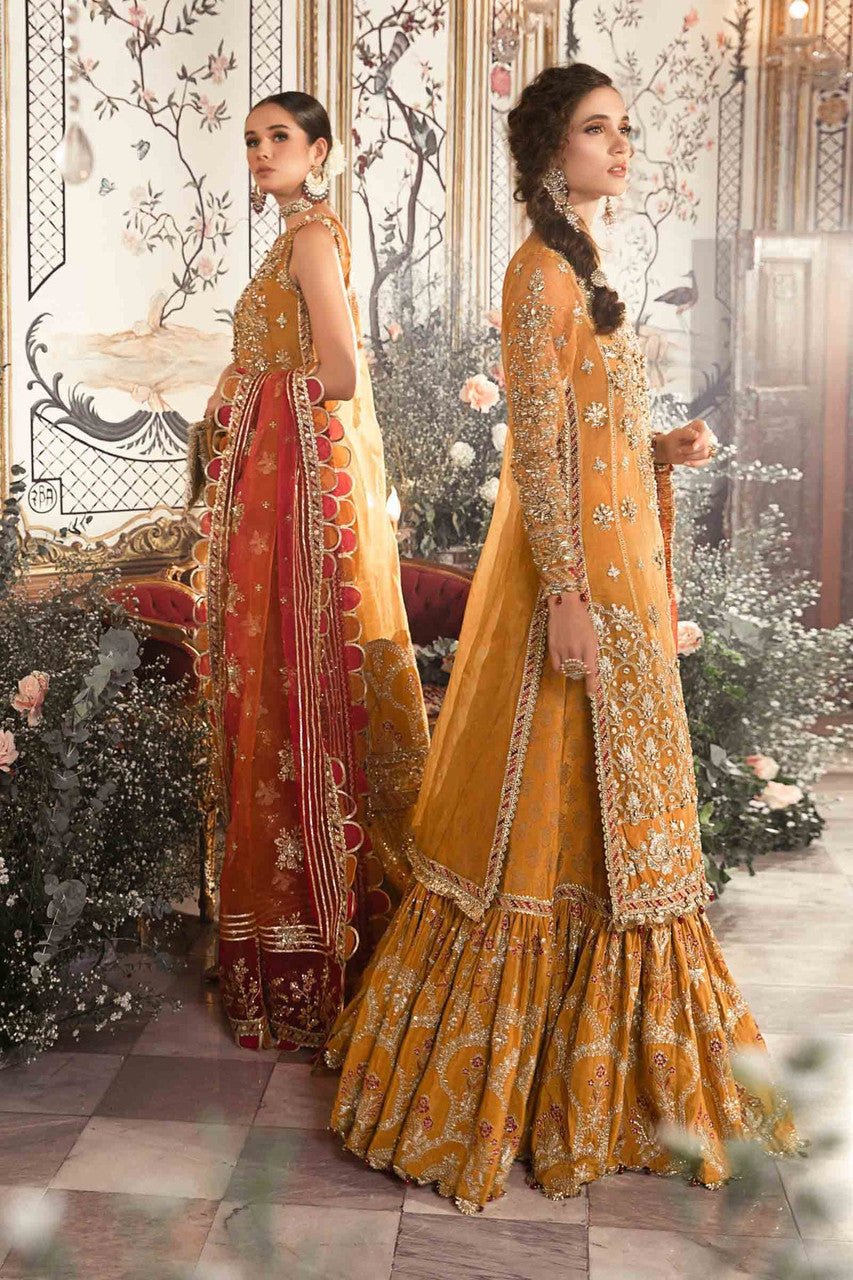 Indian and pakistan 3 Piece Custom Stitched Suit - Mustard - Aarrzo