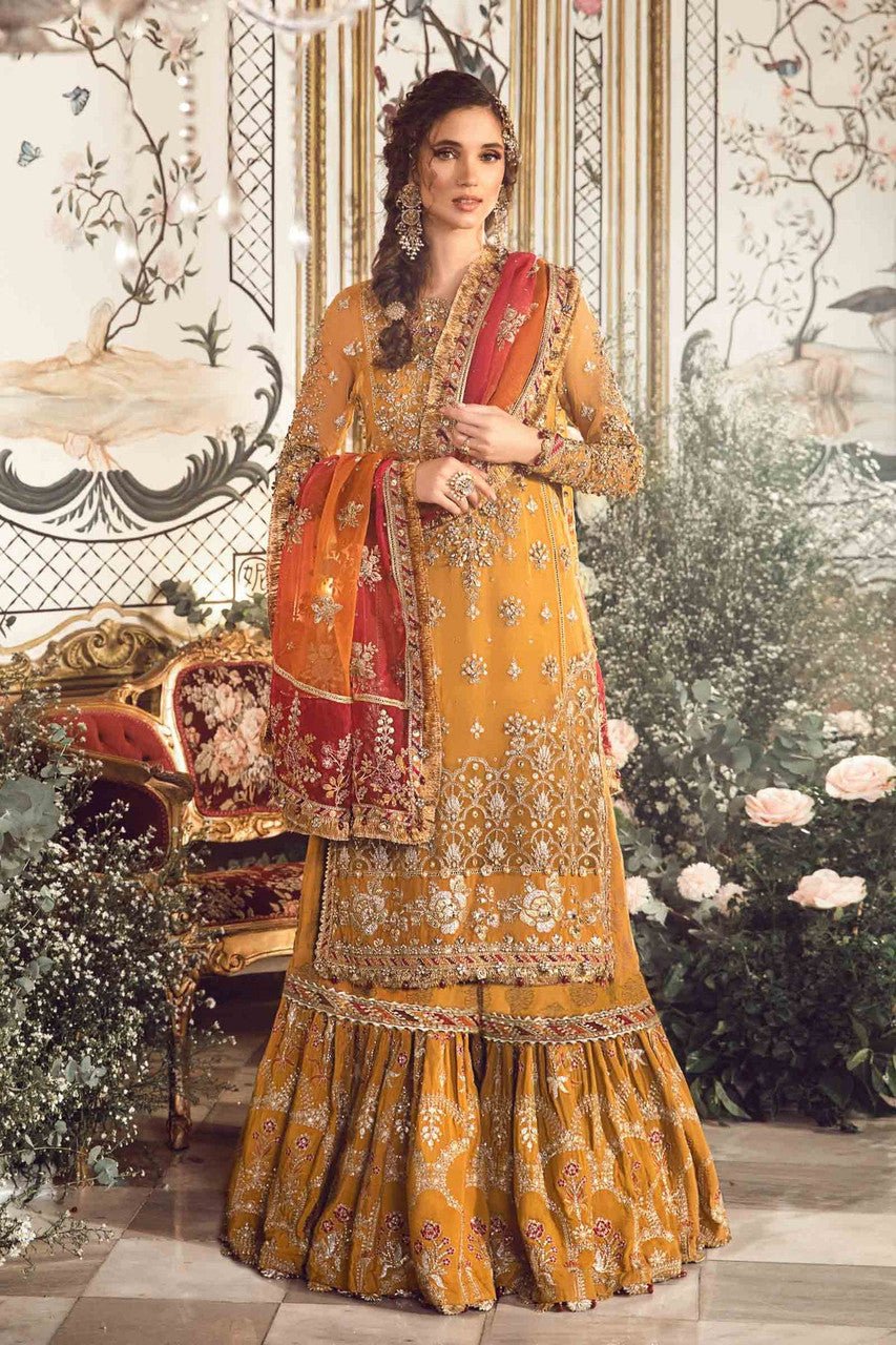 Indian and pakistan 3 Piece Custom Stitched Suit - Mustard - Aarrzo