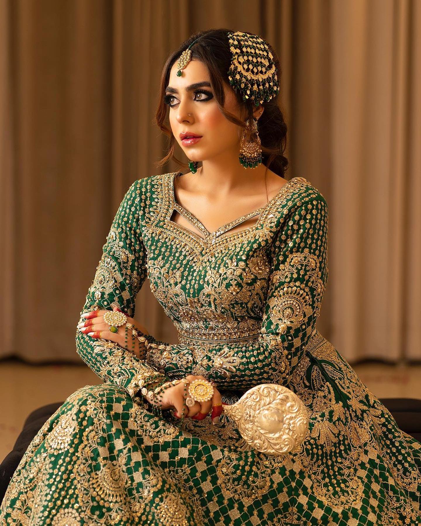 Pakistani and Indian Bridal Outfit In Green Lehenga Choli Style - Aarrzo