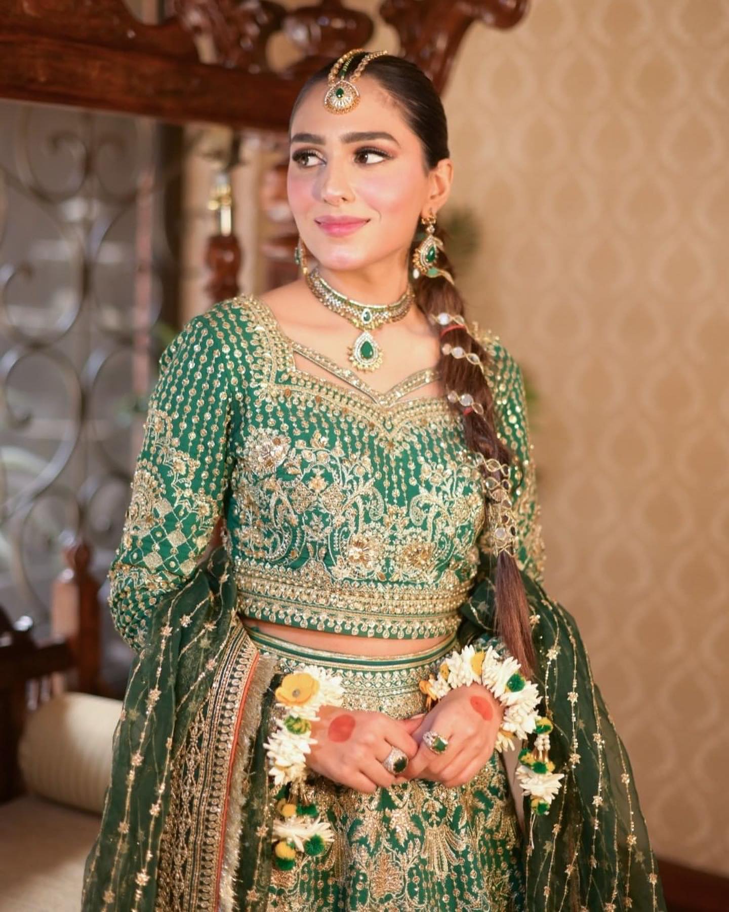 Pakistani and Indian Bridal Outfit In Green Lehenga Choli Style - Aarrzo