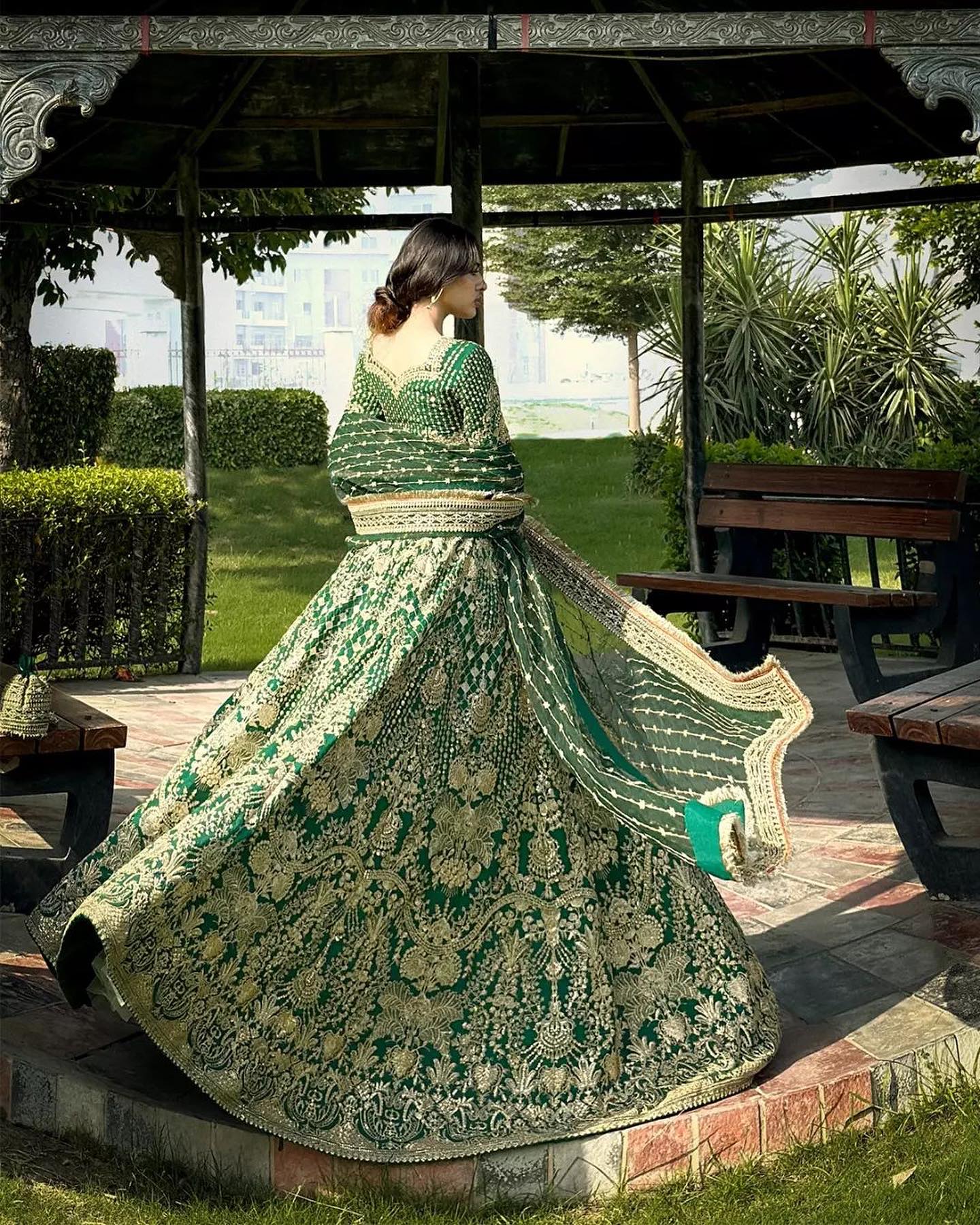 Pakistani and Indian Bridal Outfit In Green Lehenga Choli Style - Aarrzo